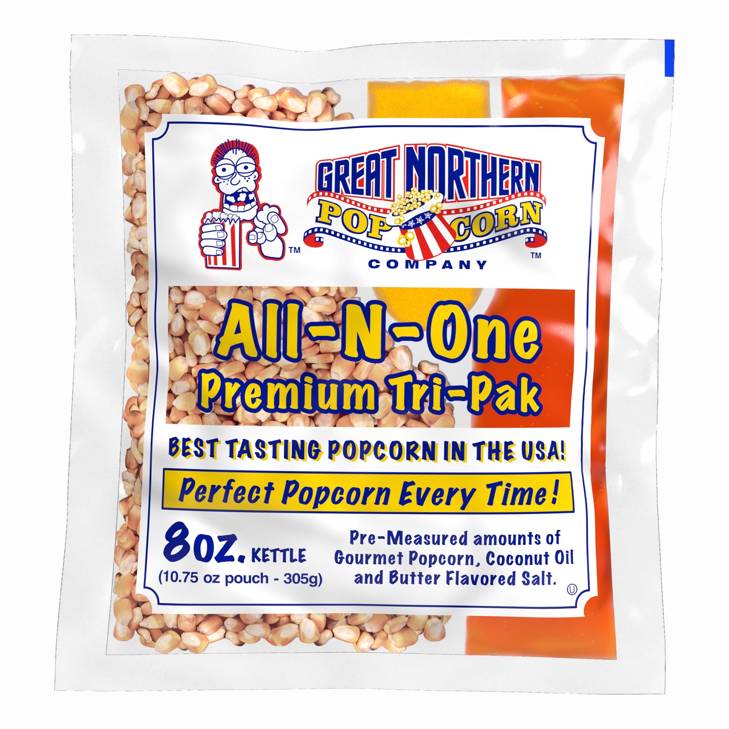 8 oz Popcorn Packs – Pre-Measured, Movie Theater Style, All-in-One Kernel, Salt, Oil Packets for Popcorn Machines by Great Northern Popcorn (5-Pack)