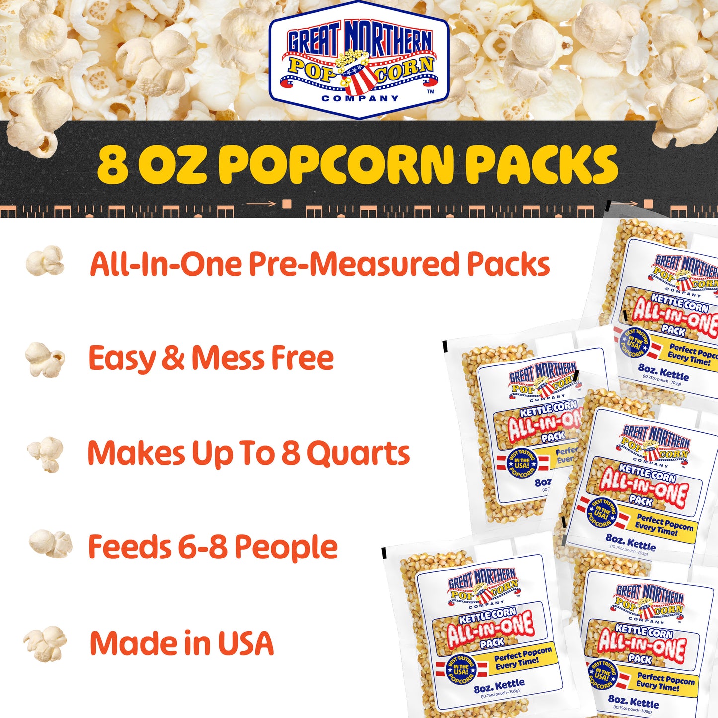 Great Northern 8oz Kettle Corn Popcorn Packs 5-PK