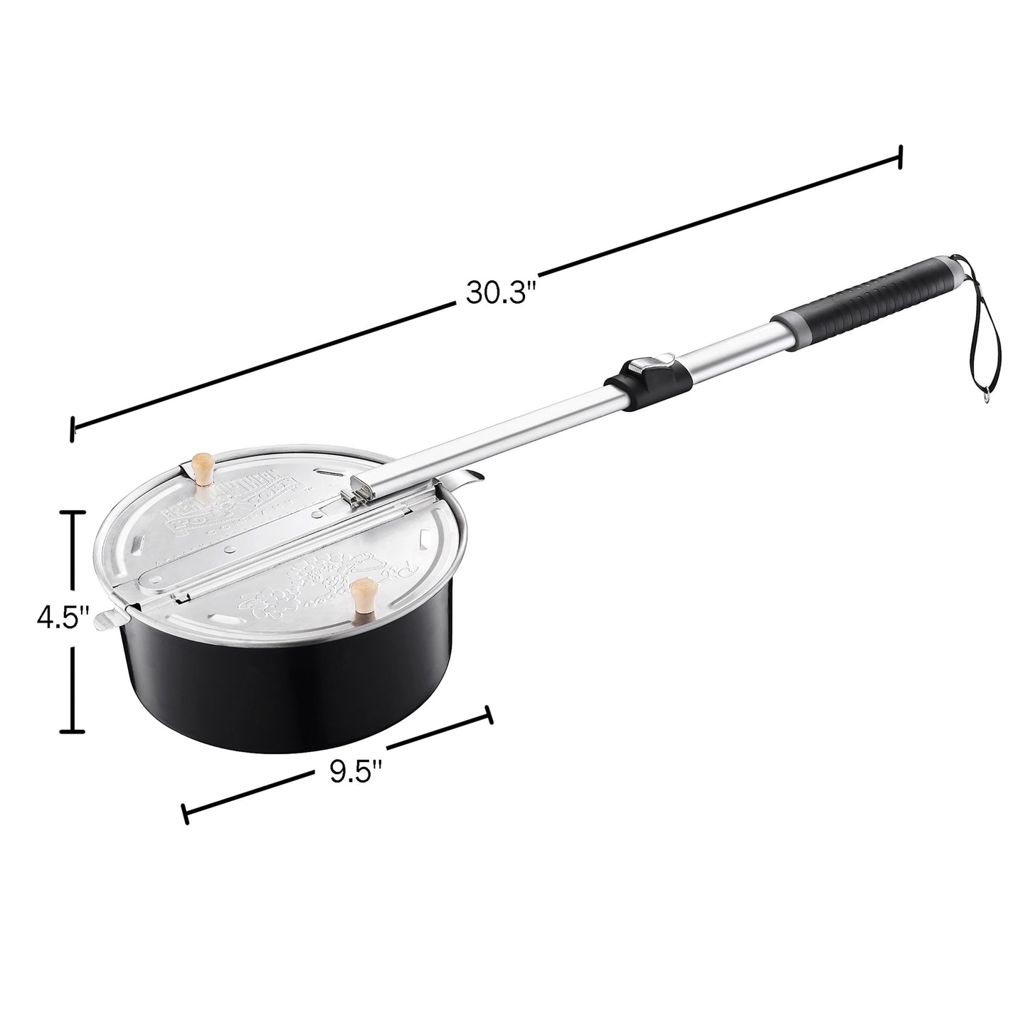 Great Northern Popcorn Campfire Popper with Telescoping Handle, Black