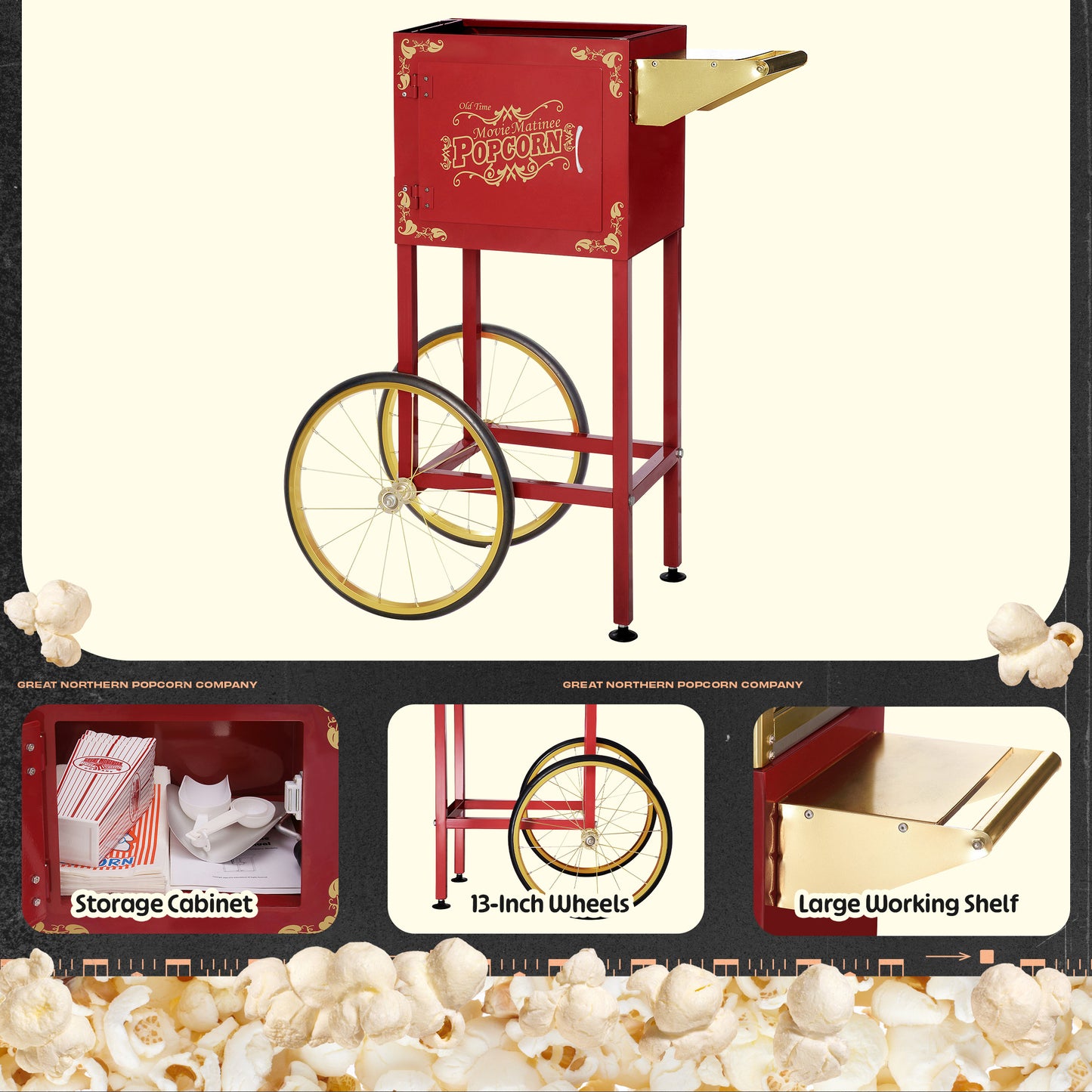 Great Northern Popcorn 8oz Popper with Cart, Red