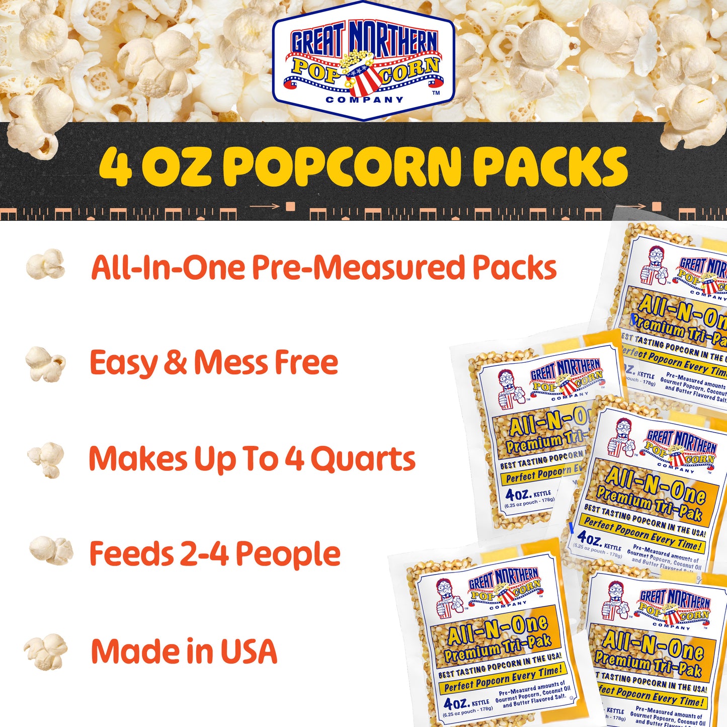 Great Northern Popcorn 4oz Packs, 24 Case