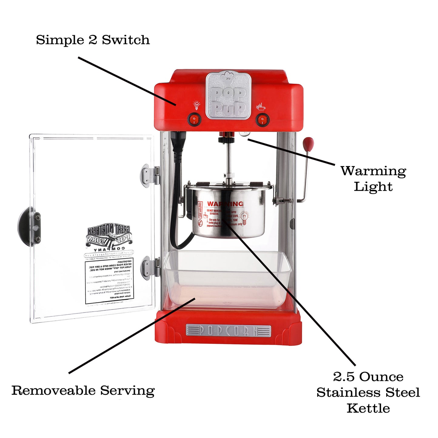 Great Northern Popcorn Pop Pup Popcorn Maker, Red