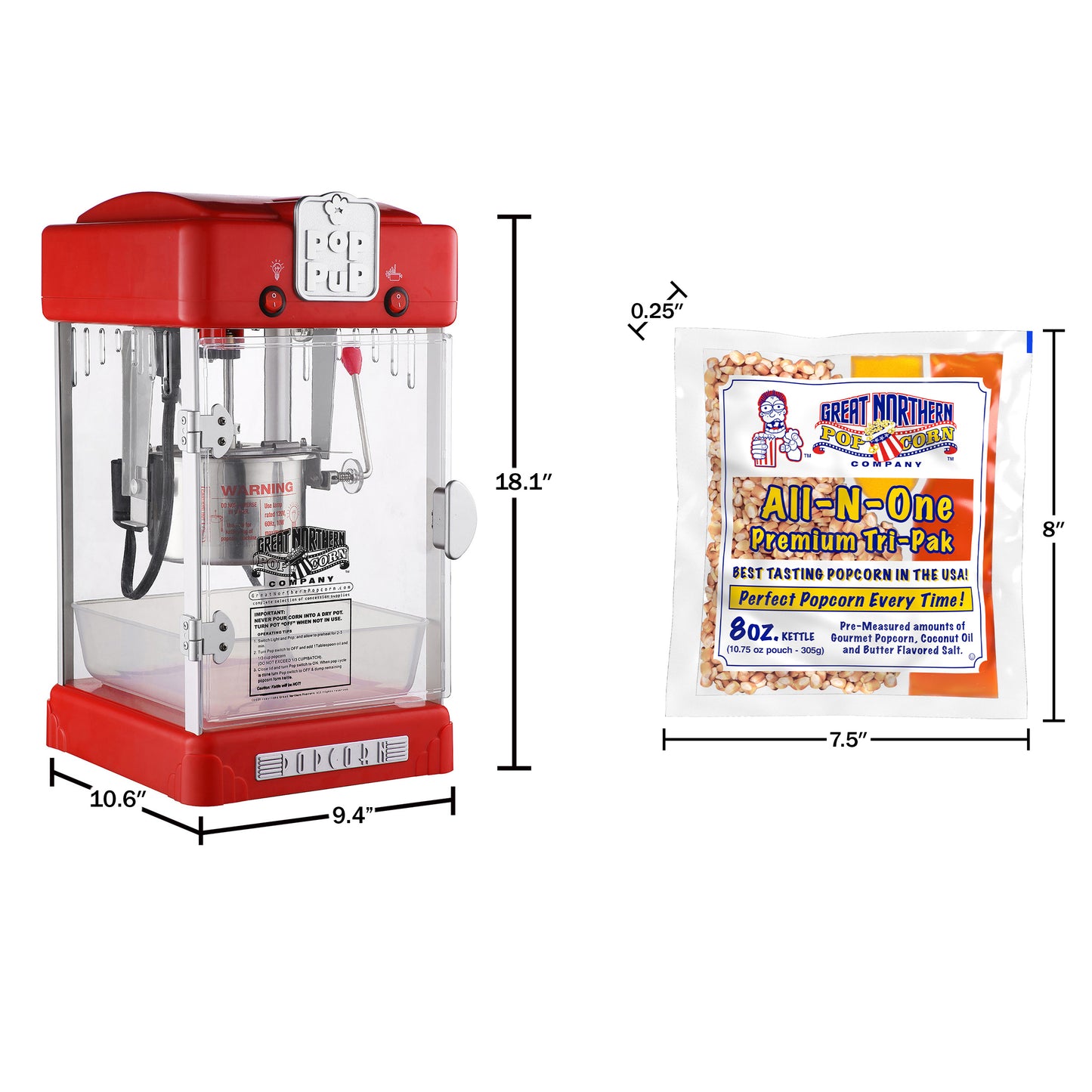 Great Northern Popcorn Pop Pup Popcorn Maker, Red