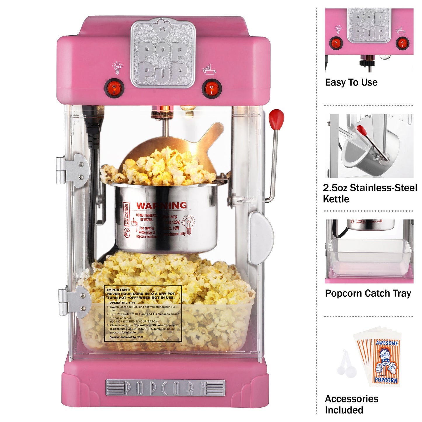 Great Northern Popcorn 2.5oz Pop Pup Popper, Pink