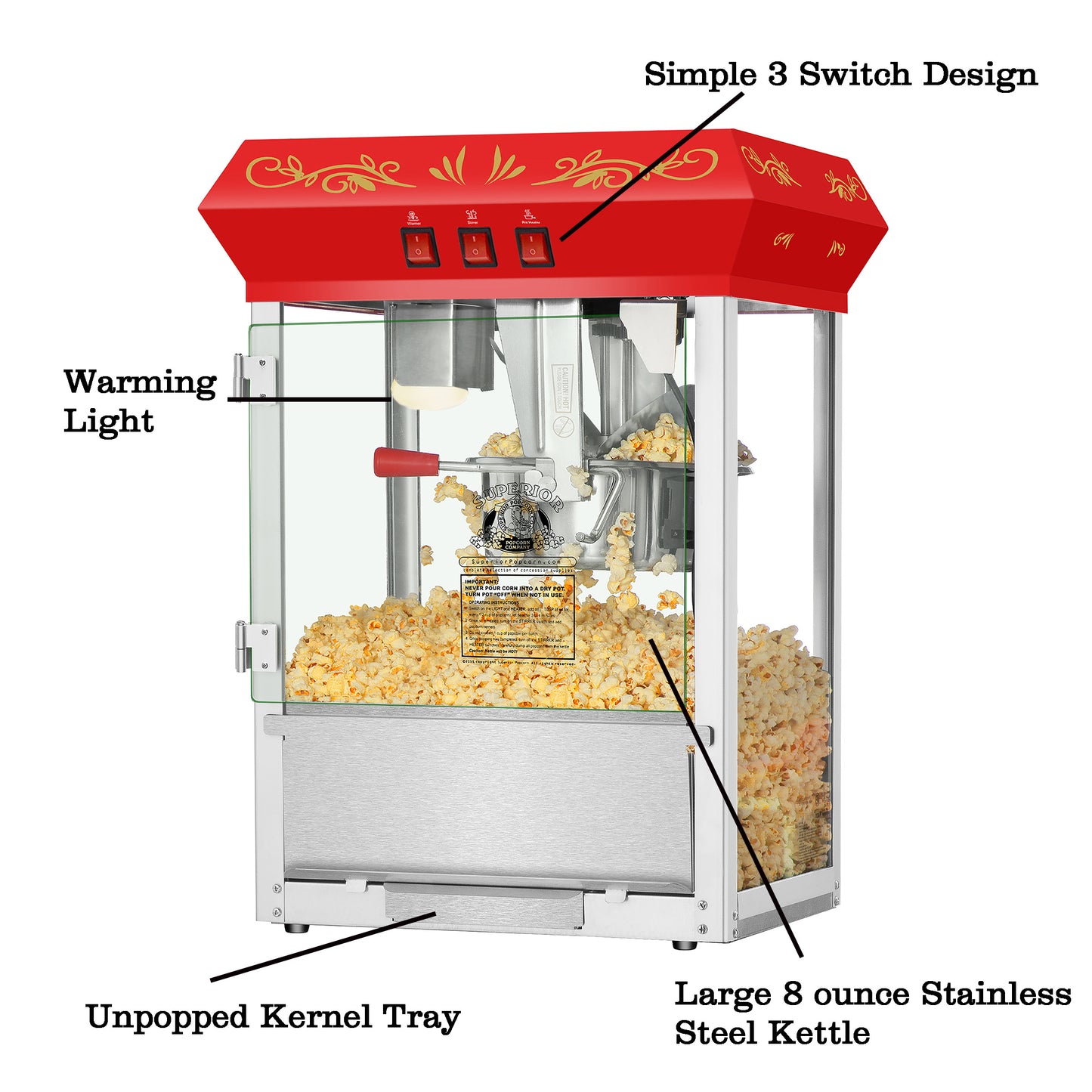 Superior Popcorn Red 8oz Machine and Popcorn Packs