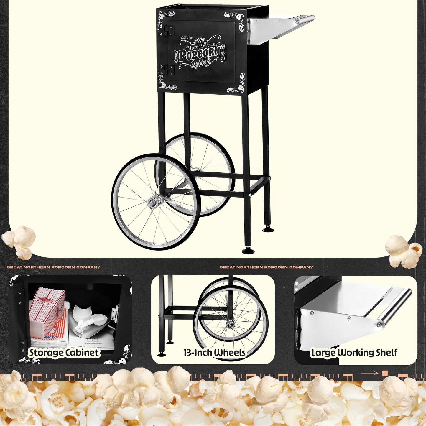 Great Northern Popcorn 8oz Popper with Cart, Black