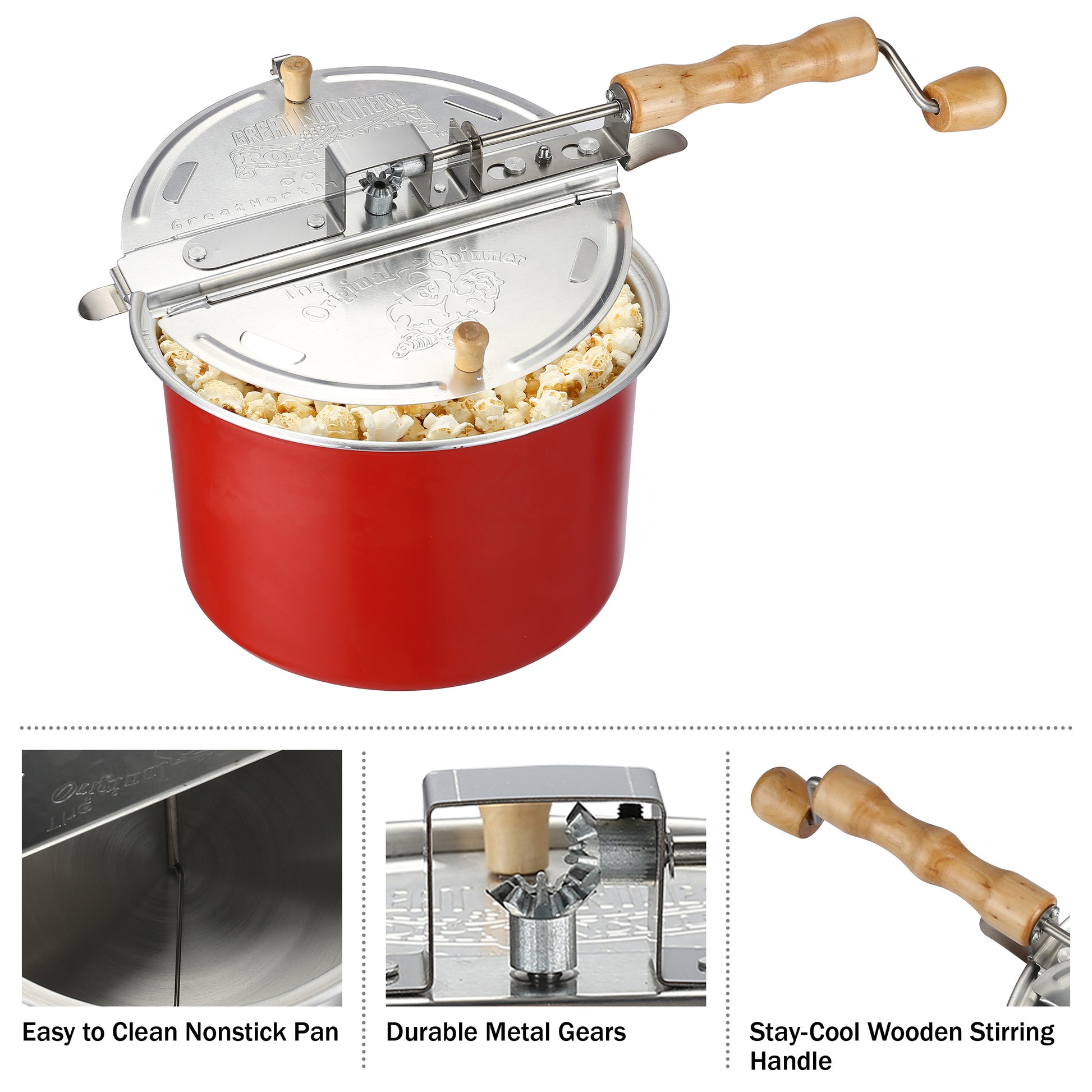Whirley Pop Stovetop Popper with Metal Gears and Popcorn Kit - Red