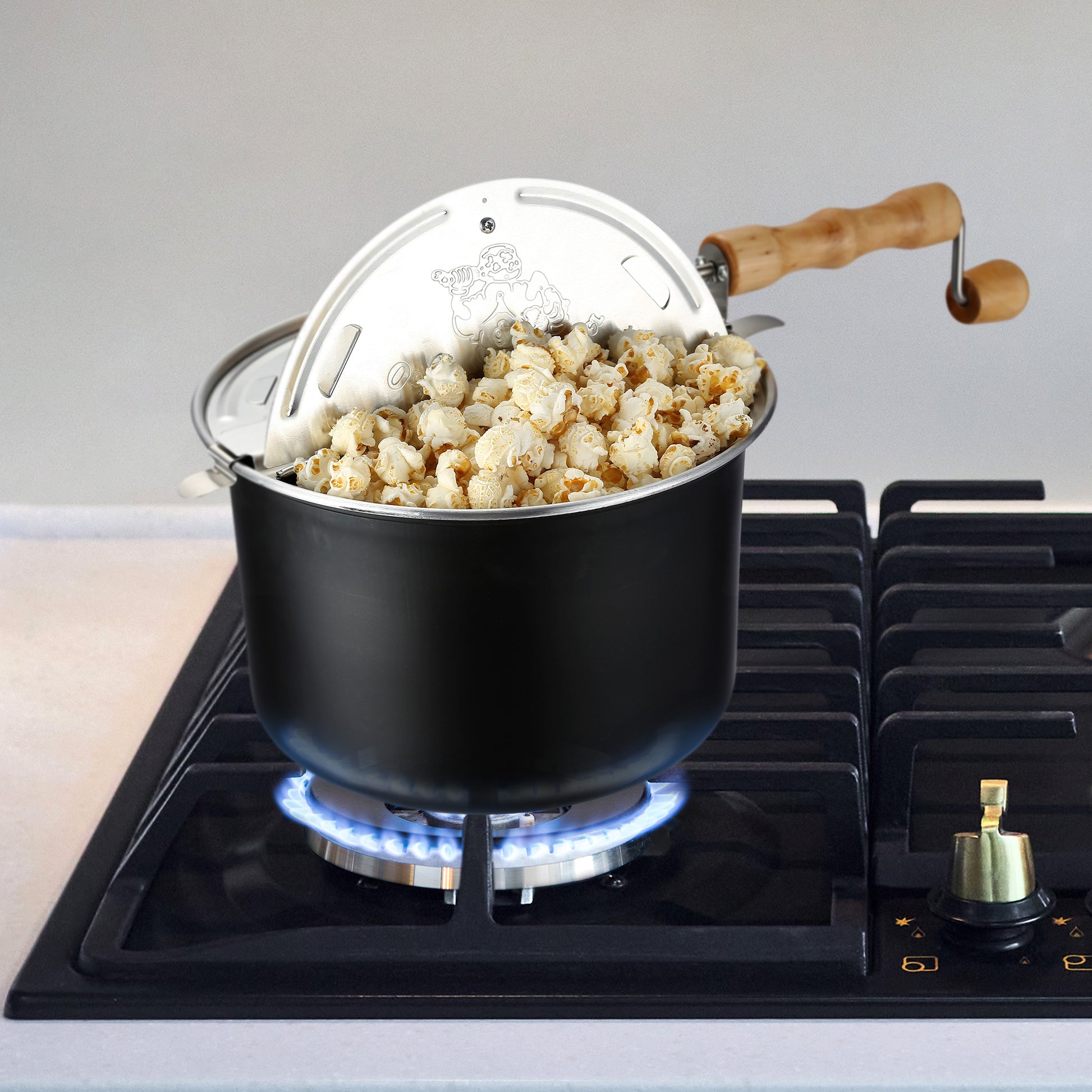 Cook N Home 02700 6-Quart Aluminum Stovetop Popcorn Popper, Black