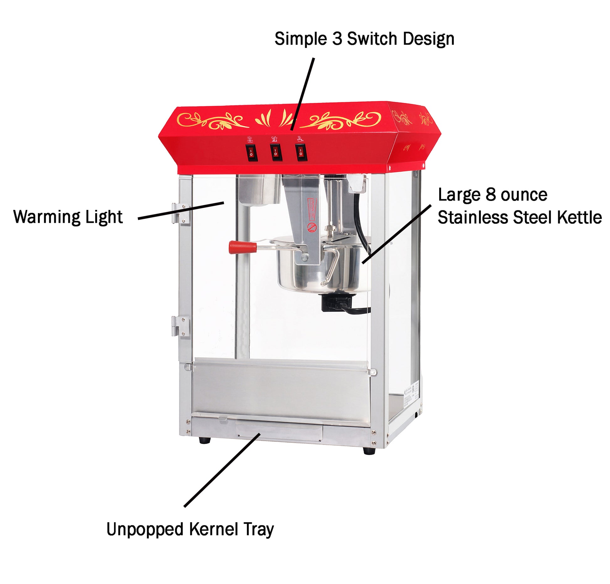 Great Northern Popcorn Countertop Foundation Popcorn Popper Machine, (8 oz,  Red)