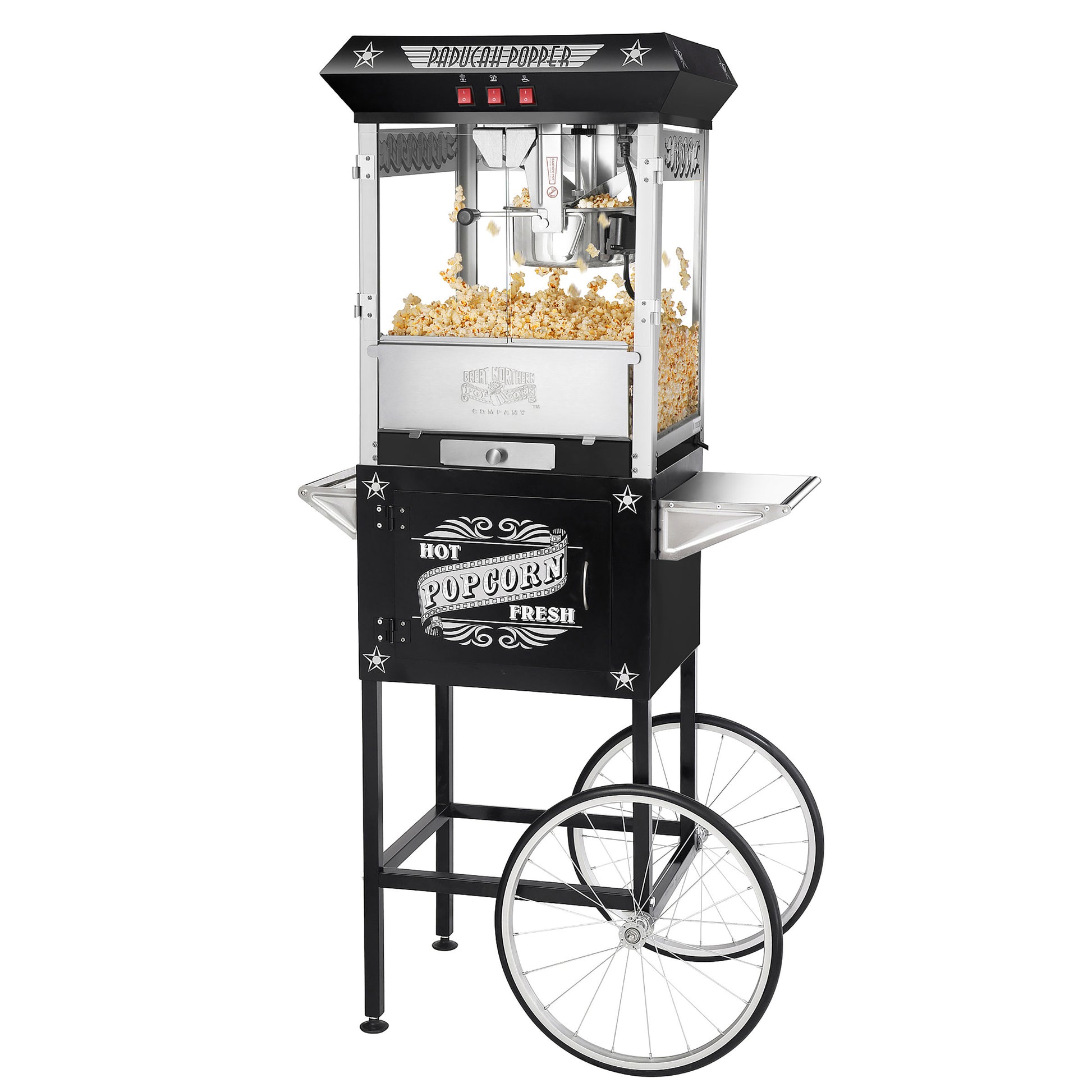 Great Northern Popcorn Black Paducah 8 Ounce Antique Popcorn Machine and Cart