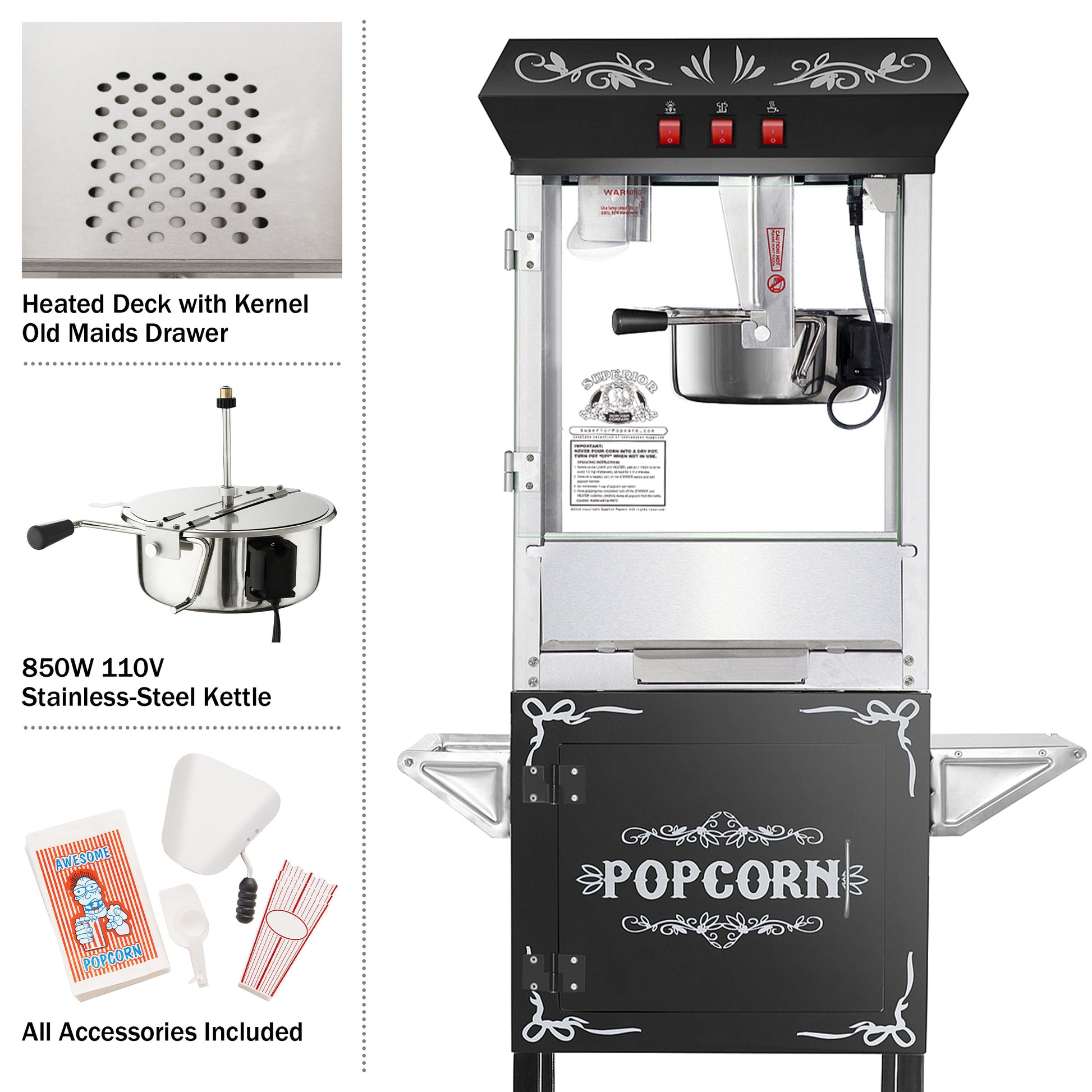 Theater Style Countertop Popcorn Machine, 8oz - Black