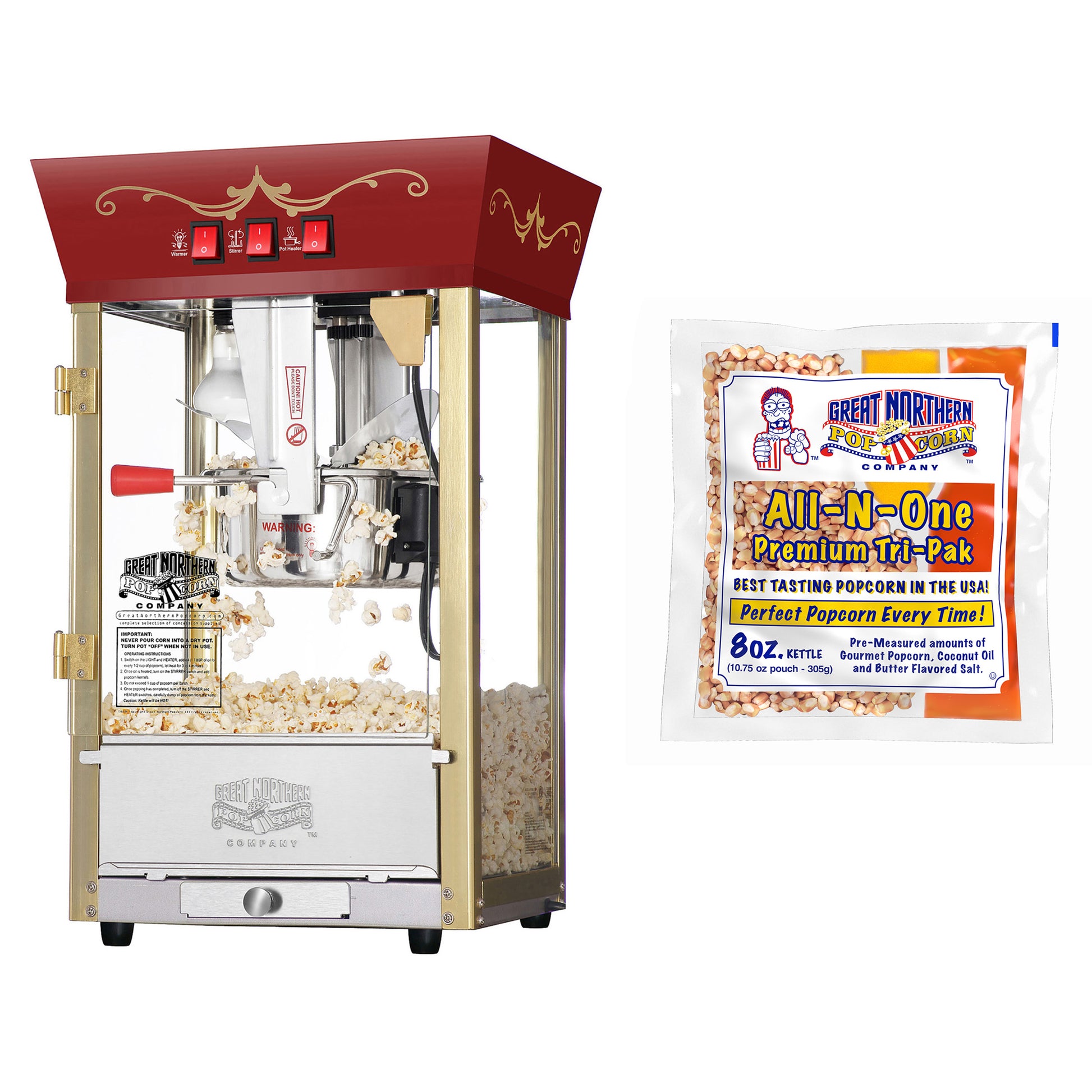 Popcorn Popper Machine 8 Oz Countertop Popcorn Maker 850W 48 Cups Red